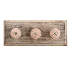 Pink Floral Crackle Ceramic Wooden Hook