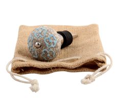 Sky Blue Floral Crackle Ceramic Wine Stoppper
