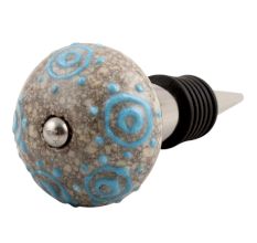 Blue Circles Crackle Ceramic Wine Stopper