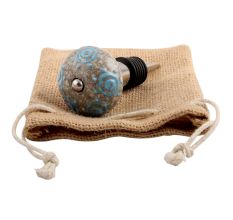 Blue Circles Crackle Ceramic Wine Stopper