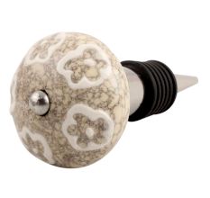 White Floral Crackle Ceramic Wine Stopper