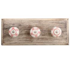 Red Floral Crackle Ceramic Wooden Hook
