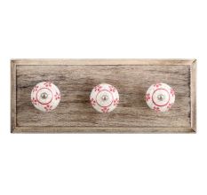 Pink Floral Crackle Ceramic Wooden Hook