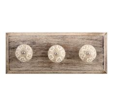White Floral Crackle Ceramic  Wooden Hook