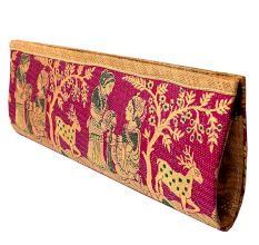 Pink Mythological Weave Pure Silk Baluchari Clutch Bag