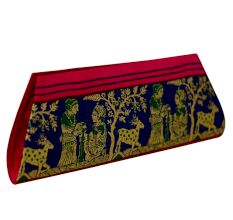 Navy Blue Conical Mythological Weave Pure Silk Baluchari Clutch Bag