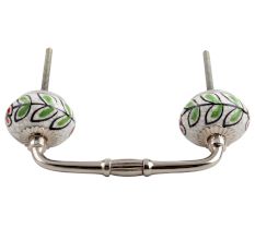 White And Green Leaf Crackle Ceramic Bridge Handle 
