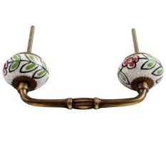 White And Green Leaf Crackle Ceramic Bridge Handle 