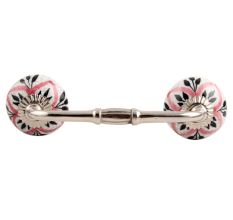 Black And Pink Floral Crackle Ceramic Bridge Handle