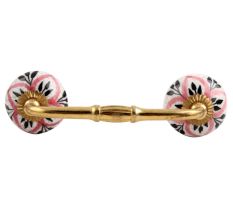 Black And Pink Floral Crackle Ceramic Bridge Handle
