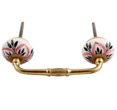 Black And Pink Floral Crackle Ceramic Bridge Handle