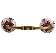 Black And Pink Floral Crackle Ceramic Bridge Handle