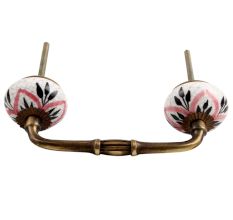 Black And Pink Floral Crackle Ceramic Bridge Handle