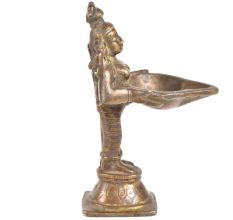 Brass Oil Lamp Lady Holding Diya In Her Hand