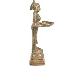 Brass Lady Oil Lamp Holding A Diya In Her Hand