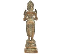 Brass Lady Oil Lamp Holding A Diya In Her Hand