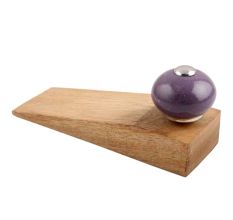 Purple Round Ceramic Wooden Door Stopper