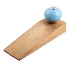 Sky Blue Round Ceramic Wooden Door Stopper