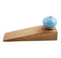 Sky Blue Round Ceramic Wooden Door Stopper