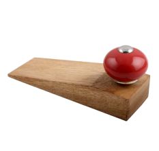 Red Round Ceramic Wooden Door Stopper