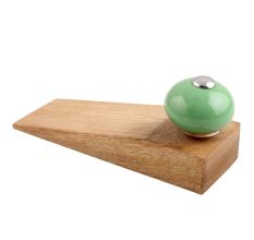 Pea Green Round Ceramic Wooden Door Stopper