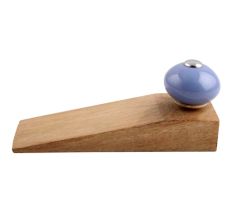 Slate Blue Round Ceramic Wooden Door Stopper