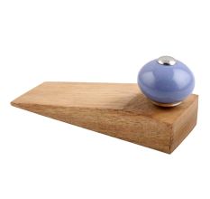 Slate Blue Round Ceramic Wooden Door Stopper