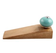 Sea Green Round Ceramic Wooden Door Stopper