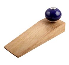 Navy Blue Round Ceramic Wooden Door Stopper