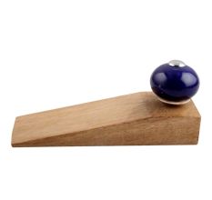 Navy Blue Round Ceramic Wooden Door Stopper