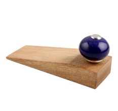 Navy Blue Round Ceramic Wooden Door Stopper