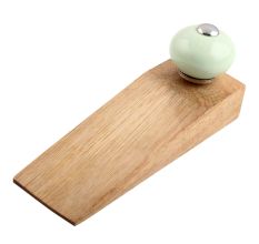 Sage Green Round Ceramic Wooden Door Stopper