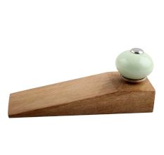Sage Green Round Ceramic Wooden Door Stopper
