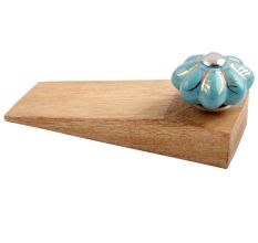 Light Blue Golden Leaf Big Melon Ceramic Wooden Door Stopper