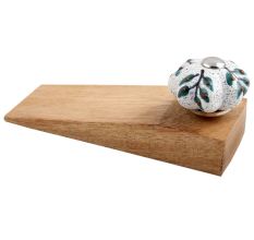 White Green Leaf Melon Ceramic Wooden Door Stopper