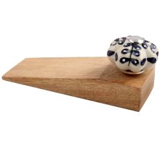 Navy Blue Leaf Melon Ceramic Wooden Door Stopper