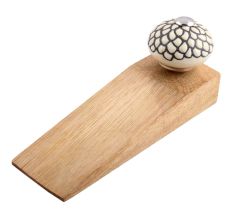 Cream And Black Etched Ceramic Wooden Door Stopper