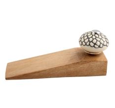 Cream And Black Etched Ceramic Wooden Door Stopper