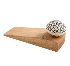 Cream And Black Etched Ceramic Wooden Door Stopper