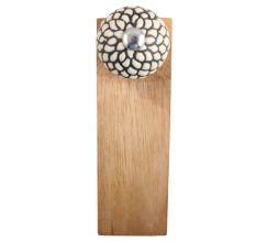 Cream And Black Etched Ceramic Wooden Door Stopper