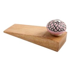 Pink And Black Etched Ceramic Wooden Door Stopper
