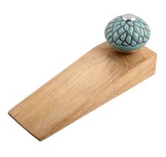 Sage Green And Black Etched Ceramic Wooden Door Stopper