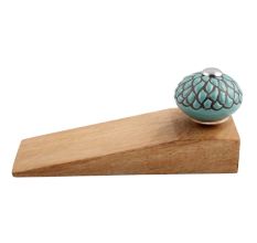 Sage Green And Black Etched Ceramic Wooden Door Stopper