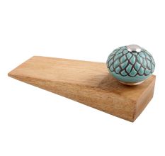 Sage Green And Black Etched Ceramic Wooden Door Stopper