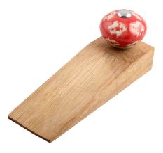 Red Etched Ceramic Wooden Door Stopper