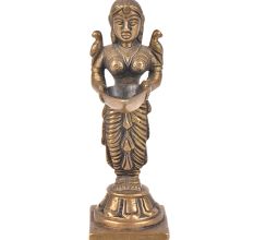 Lady Holding Diya In Her Hands And 2 Birds On Each Shoulder Bronze Figurine