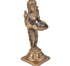 Lady Holding Diya In Her Hands And 2 Birds On Each Shoulder Bronze Figurine