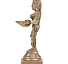 Lady Holding Diya In Her Hands And 2 Birds On Each Shoulder Bronze Figurine