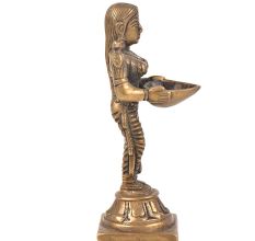 Lady Holding Diya In Her Hands And 2 Birds On Each Shoulder Bronze Figurine