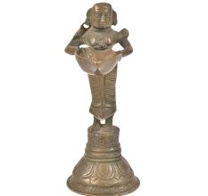 Bronze Lady Holding A Diya In Her Hand With a Vintage Look